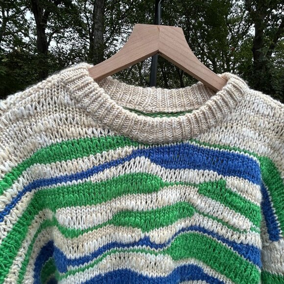 Aerie Intarsia Green and Blue Stripe Sweater Size SP - Picture 5 of 7